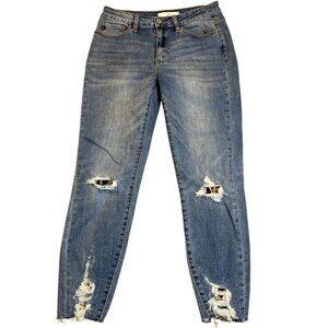 KanCan Women's Jeans 30x26 Mid-Rise Destroyed Skinny With Leopard Print Patches